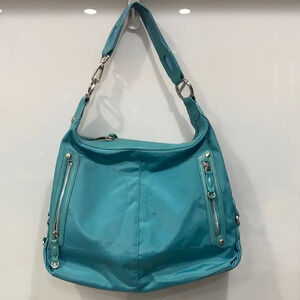 Tumi Womens Venice Hobo Nylon Leather Light Blue Teal Purse Shoulder Bag Satchel